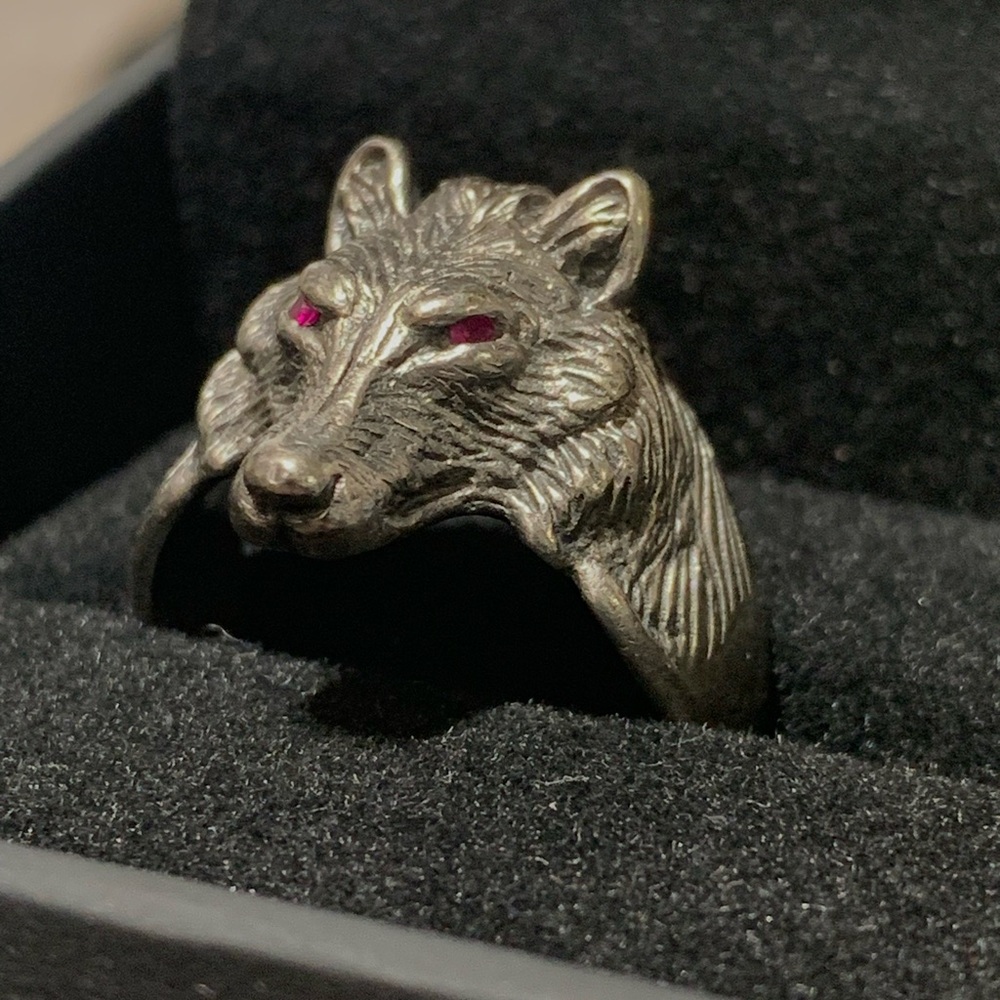 WOLF RING - STERLING SILVER - RUBY EYES OBO - Picture 4 of 10